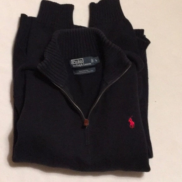 Polo by Ralph Lauren 100% Cotton Quarter Zip Navy Sweater sz L - Picture 8 of 11